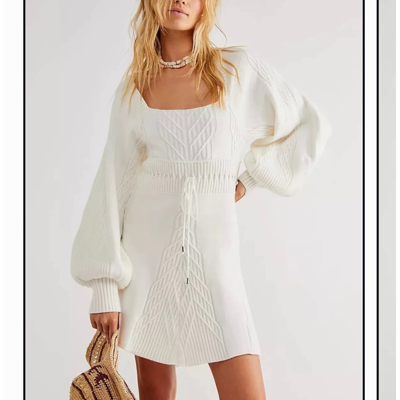 Free People Emmaline Mini Sweater Dress White Size Large - Picture 3 of 11